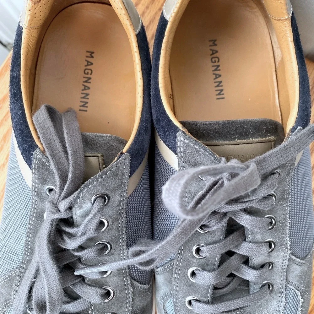 MAGNANNI Gray/Navy Suede/Leather Echo Lo Sneakers SZ‎ 7 1/2M